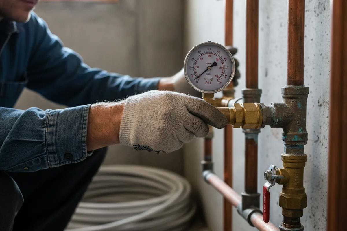 Pressure testing a repaired line during Water Line Repair in Premium
